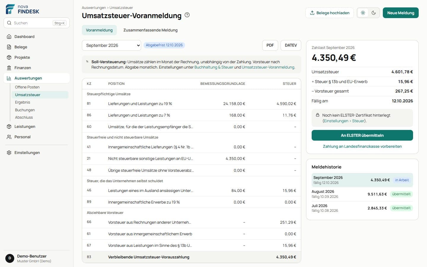 Umsatzsteuer-Voranmeldung mit Kennzahlen